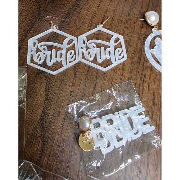 Bride Earrings Bachelorette Jewelry Mrs Pearl Earrings, Tumbler, I do ring holde - Picture 7 of 15